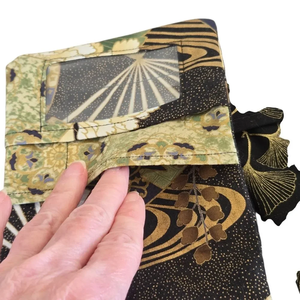 Crossbody Phone Bag ID Card Slot LOT OF 2 Decorative Asian Prints Gingko NWOT